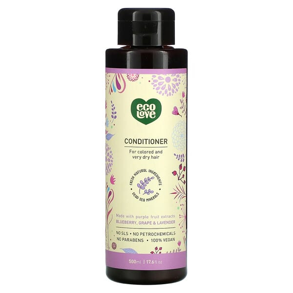 Eco Love, Acondicionador, Para cabello teñido y muy seco, Arándano azul, uva y lavanda, 500 ml (17,6 oz. Líq.)
