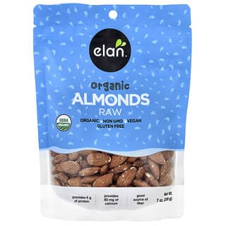 Elan, Organic Raw Almonds, rohe Bio-Mandeln, 200 g (7 oz.)