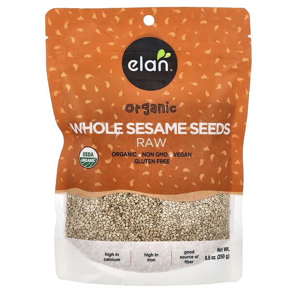 Elan, 有機全芝麻籽，未加工，8.8 盎司（250 克）