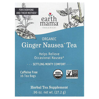 Earth Mama, Organics, чай с органичен джинджифил и Nausea™, успокояващ ментов комфорт, без кофеин, 16 пакетчета чай, 27,2 g (0,96 oz)