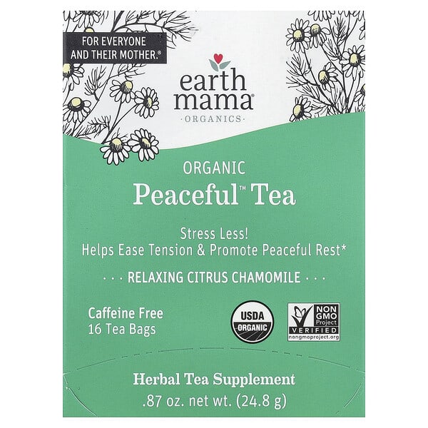 Organics, Organic Peaceful™ Tea, Relaxing Citrus Chamomile, Caffeine Free, 16 Tea Bags, 0.87 oz (24.8 g)