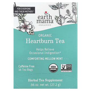 Earth Mama, Organics, 유기농 속쓰림 차, 편안함을 주는 부드러운 민트, 카페인 무함유, 티백 16개, 27.2g(0.96oz)
