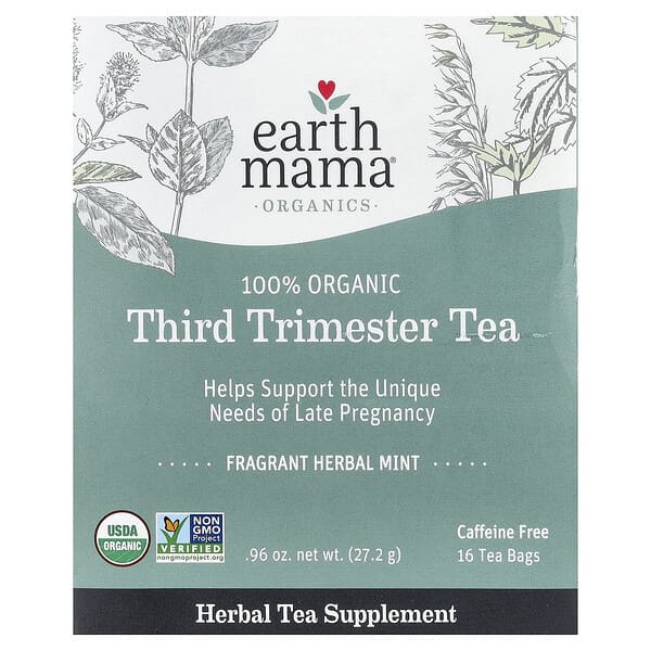 Organics, 100 Organic Third Trimester Tea, Mint, Caffeine Free, 16 Tea Bags, 0.96 oz (27.2 g)