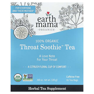 Earth Mama, Organics, Boğaz Rahatlatıcı™ Çay, Kafeinsiz, 16 Çay Poşeti, 0,98 oz (28 g)