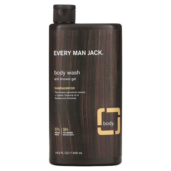 Every Man Jack, ボディウォッシュ＆シャワージェル、ビャクダン、500ml（16.9液量オンス）