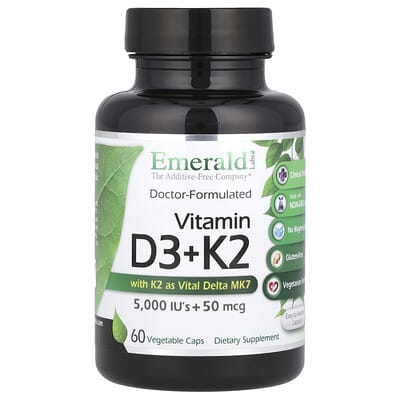 Emerald Laboratories, Vitamin D3 + K2, 60 Vegetarian Capsules