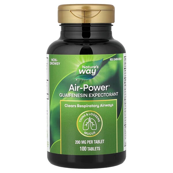 Nature's Way, Air-Power®, гвайфенезин отхаркивающее, 200 мг, 100 таблеток