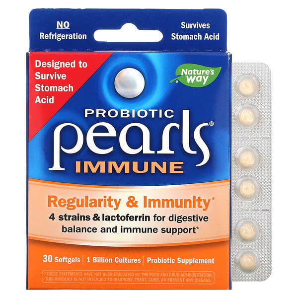 Nature's Way, Perles de probiotiques Immunitaire, Régularité et immunité, 30 capsules à enveloppe molle