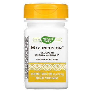 Nature's Way, Infusión de vitamina B12, Cereza, 1000 mcg, 30 comprimidos masticables