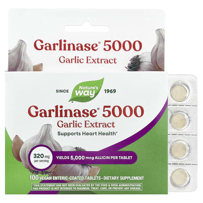 Nature's Way, Garlinase® 5000, Garlic Extract, 320 mg, 100 Vegan Enteric-Coated Tablets