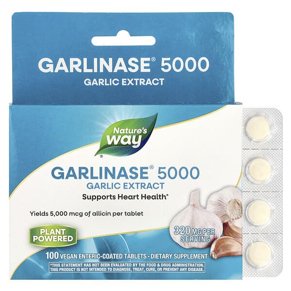 Nature's Way Garlinase® 5000, Garlic Extract, 320 mg, 100 Vegan Enteric-Coated Tablets