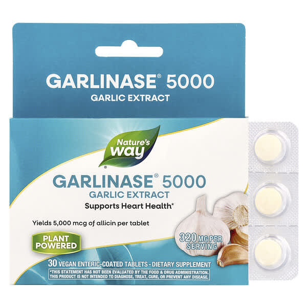 Nature's Way Garlinase® 5000, Garlic Extract, 320 mg, 30 Vegan Enteric-Coated Tablets