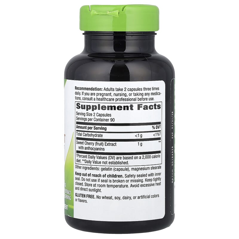 Cereja, Extrato de Cereja Doce, 180 Cápsulas (500 mg por Cápsula)