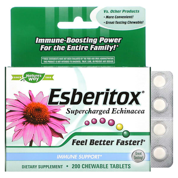 Nature's Way, Esberitox, Supercharged Echinacea, 200 жевательных таблеток