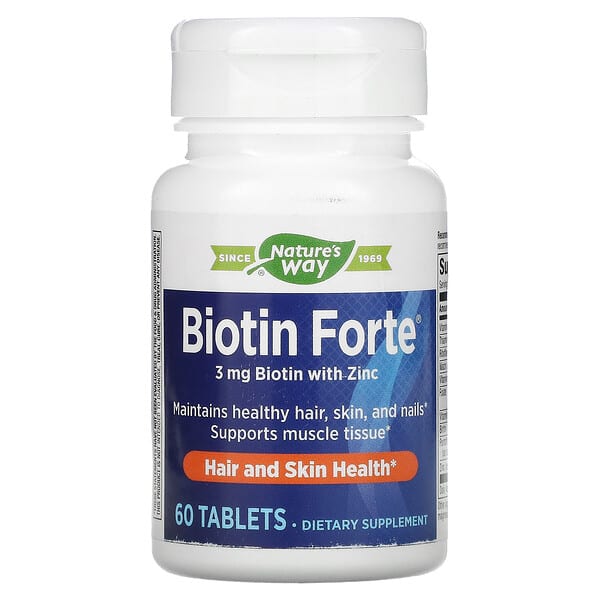 Nature's Way, Biotin Forte with Zinc, 3 mg, 60 Tablets