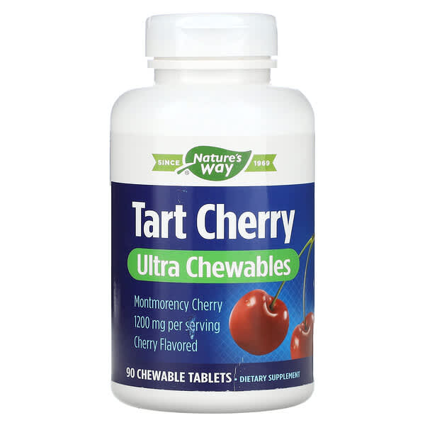 Nature's Way, Tart Cherry, Ultra Chewable, Cherry, 1,200 mg, 90 Chewable  Tablets (400 mg per Tablet)