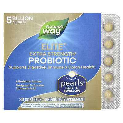 Nature's Way, Pearls® Elite™ Extra Strength Probiotic, 5 Billion CFU, 30 Softgels