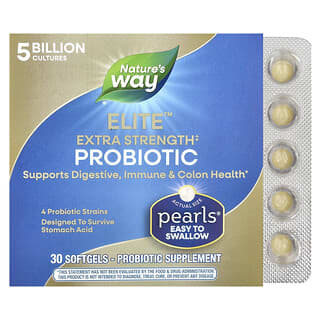 Nature's Way, Pearls® Elite™ Extra Strength Probiotic, extra starkes Probiotikum, 5 Milliarden KBE, 30 Weichkapseln
