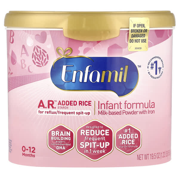 Enfamil, AR™ ผงสำหรับทารกทำจากนมพร้อมธาตุเหล็ก สำหรับทารกอายุ 0-12 เดือน ขนาด 19.5 ออนซ์ (553 ก.)