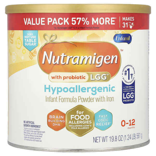 Enfamil, Nutramigen™ พร้อมโพรไบโอติก LGG® สูตรลดอาการแพ้ สำหรับเด็กอายุ 0-12 เดือน ขนาด 19.8 ออนซ์ (