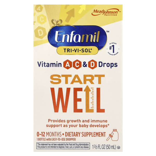 Enfamil, Tri-Vi-Sol® วิตามิน A, C และ D แบบหยด Start Well สำหรับอายุ 0-12 เดือน บรรจุ 1 2/3 ออนซ์ (5