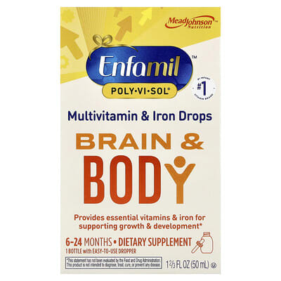 Enfamil, Poly·Vi·Sol®, Brain & Body, Multivitamin & Iron Drops, 6-24 Months, 1 2/3 fl oz (50 ml)