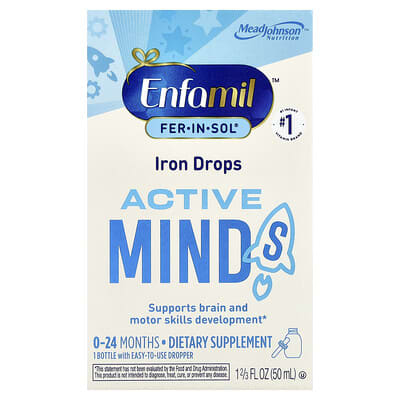 Enfamil, Fer-In-Sol®, Iron Drops, Active Thinking, 0-24 Months, 1 2/3 fl oz (50 ml)