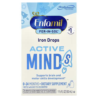 Enfamil, Fer-In-Sol®, Demir Damlaları, Aktif Zihinler, 0-24 Ay, 1 2/3 fl oz (50 ml) (Porsiyon Başına 15 mg)