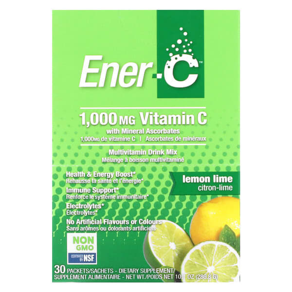 Ener-C (إينير- سي)‏, فيتامين جـ، مزيج شراب متعدد الفيتامينات، الليمون وليمون البنزهير، 1,000 ملجم، 30 كيسًا، 0.3 أونصة (9.56 جم)