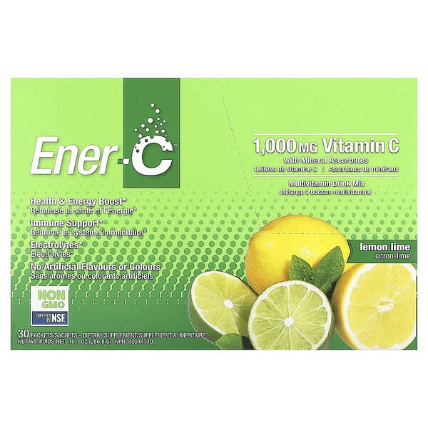 Ener-C, 비타민C, 종합비타민 드링크 믹스, 레몬 라임 맛, 1,000mg, 30팩, 개당 9.56g(0.3oz)