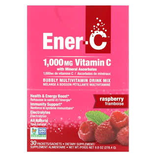 Ener-C, Витамин C, мультивитаминная смесь для приготовления напитков, малина, 1000 мг, 30 пакетиков по 9,28 г (0,3 унции)