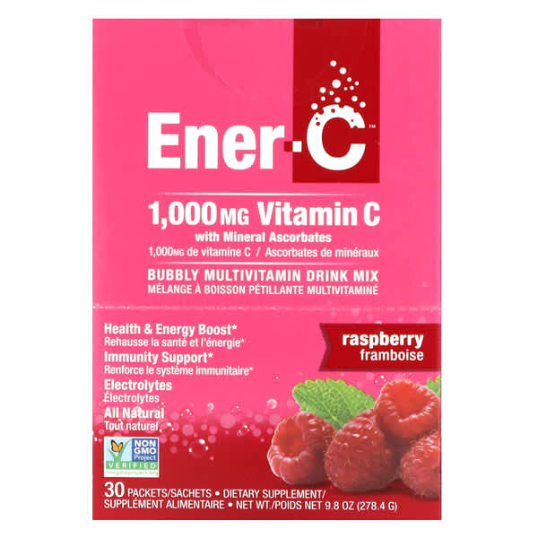 Ener-C, 비타민C, 종합비타민 드링크 믹스, 라즈베리, 1,000mg, 30팩, 개당 9.28g(0.3oz)