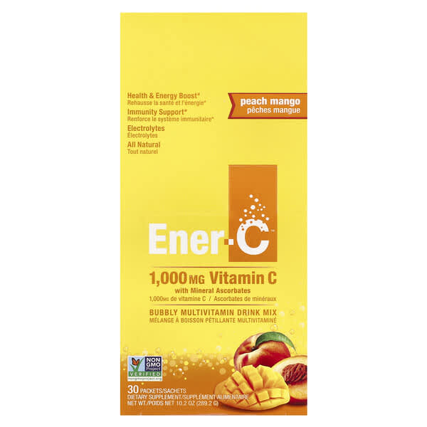 Ener-C Bubbly Multivitamin Drink Mix, Peach Mango, 30 Packets, 0.3 oz (9.64 g) Each