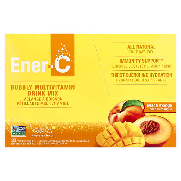 Ener-C, 버블리 종합비타민 드링크 믹스, 복숭아 망고, 30팩, 개당 9.64g(0.3oz)