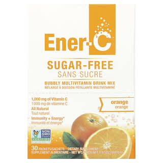 Ener-C, Mezcla para preparar bebidas multivitamínicas burbujeantes, Sin azúcar, Naranja, 1000 mg, 30 sobres, 5,35 g (0,2 oz) cada uno