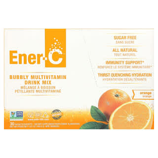 Ener-C, Mezcla para preparar bebidas multivitamínicas burbujeantes, Sin azúcar, Naranja, 1000 mg, 30 sobres, 5,35 g (0,2 oz) cada uno