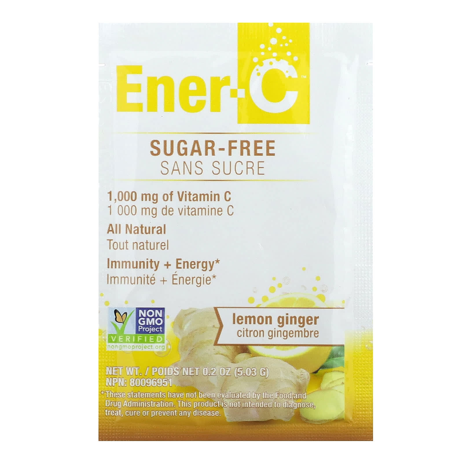 EnerC, Vitamin C Drink Mix, Sugar Free, Lemon Ginger, 1,000 mg, 30 Packets