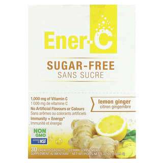 Ener-C, Mezcla para preparar bebidas con vitamina C, Sin azúcar, Limón y jengibre, 1000 mg, 30 sobres
