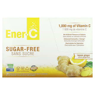 Ener-C, смесь для приготовления напитка с витамином C, без сахара, лимон и имбирь, 1000 мг, 30 пакетиков