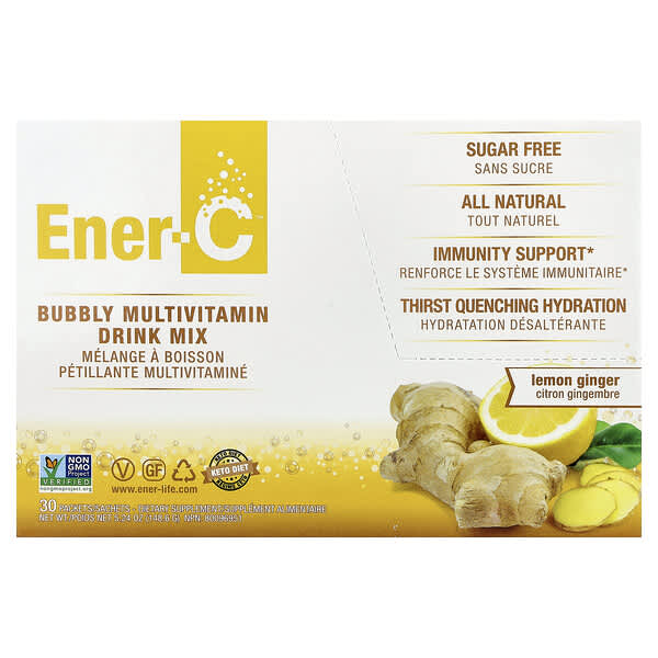 Ener-C, Bubbly Multivitamin Drink Mix, Sugar Free, Lemon Ginger, 30 Packets, 0.2 oz (4.95 g) Each — product photo 1