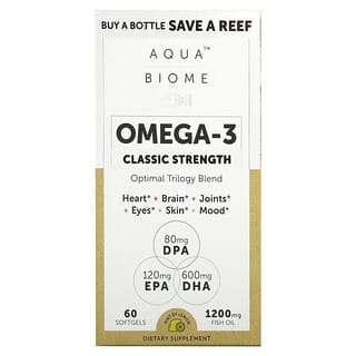 Enzymedica, Aqua Biome, Omega-3 Classic Strength, Lemon, 600 mg, 60 Softgels