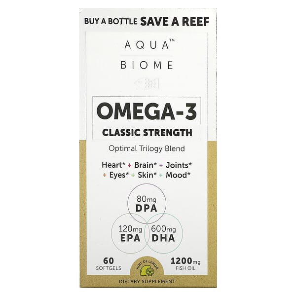 Enzymedica, Aqua Biome，Omega-3，經典強度，檸檬味，1,200 毫克，60 粒軟凝膠（每粒軟凝膠 600 毫克）