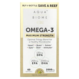 Enzymedica, Aqua Biome, Omega-3, Maksimum Güç, Limon, 2.000 mg, 60 Softgel (Softgel başına 1.000 mg)