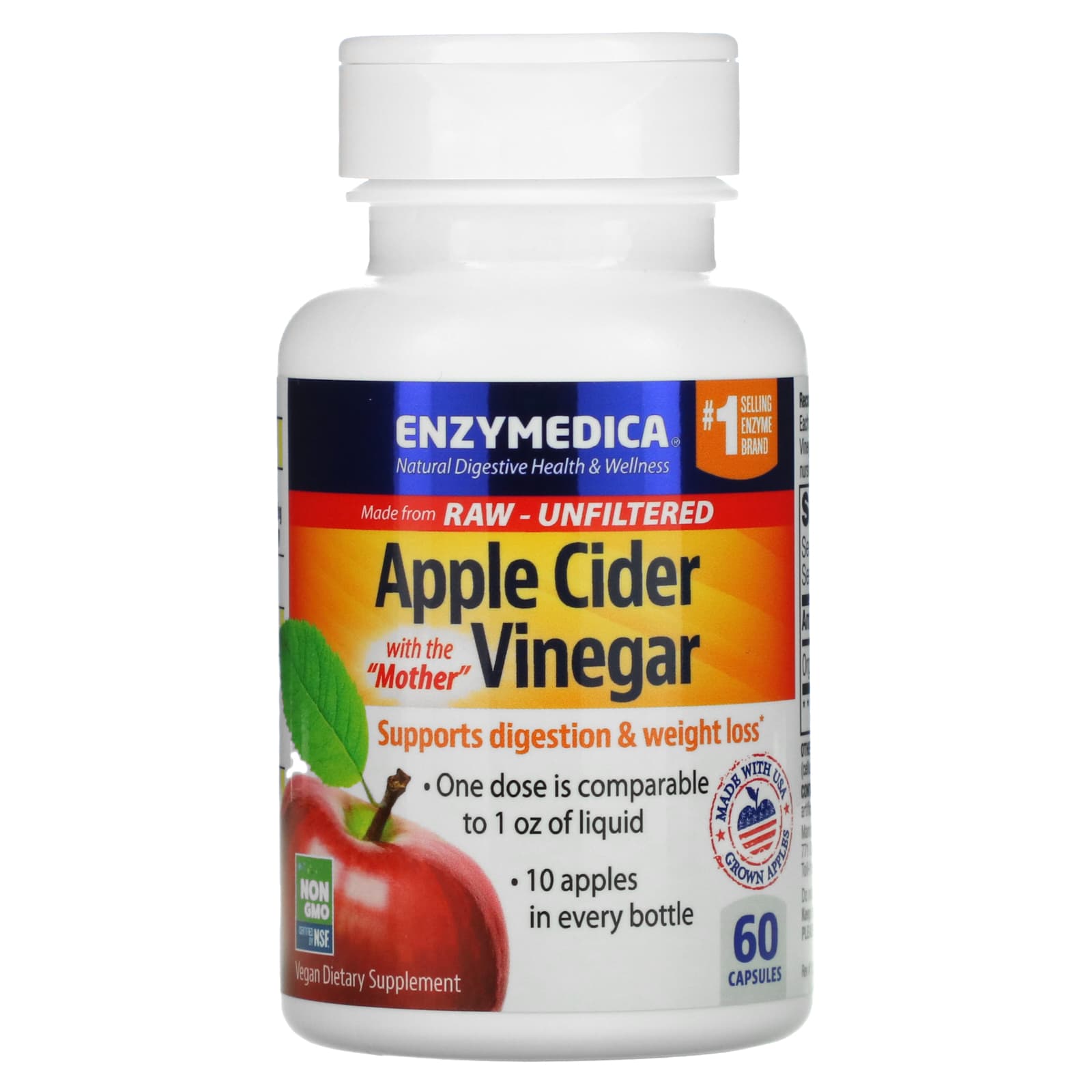 Enzymedica, Apple Cider Vinegar with the Mother, 60 Capsules