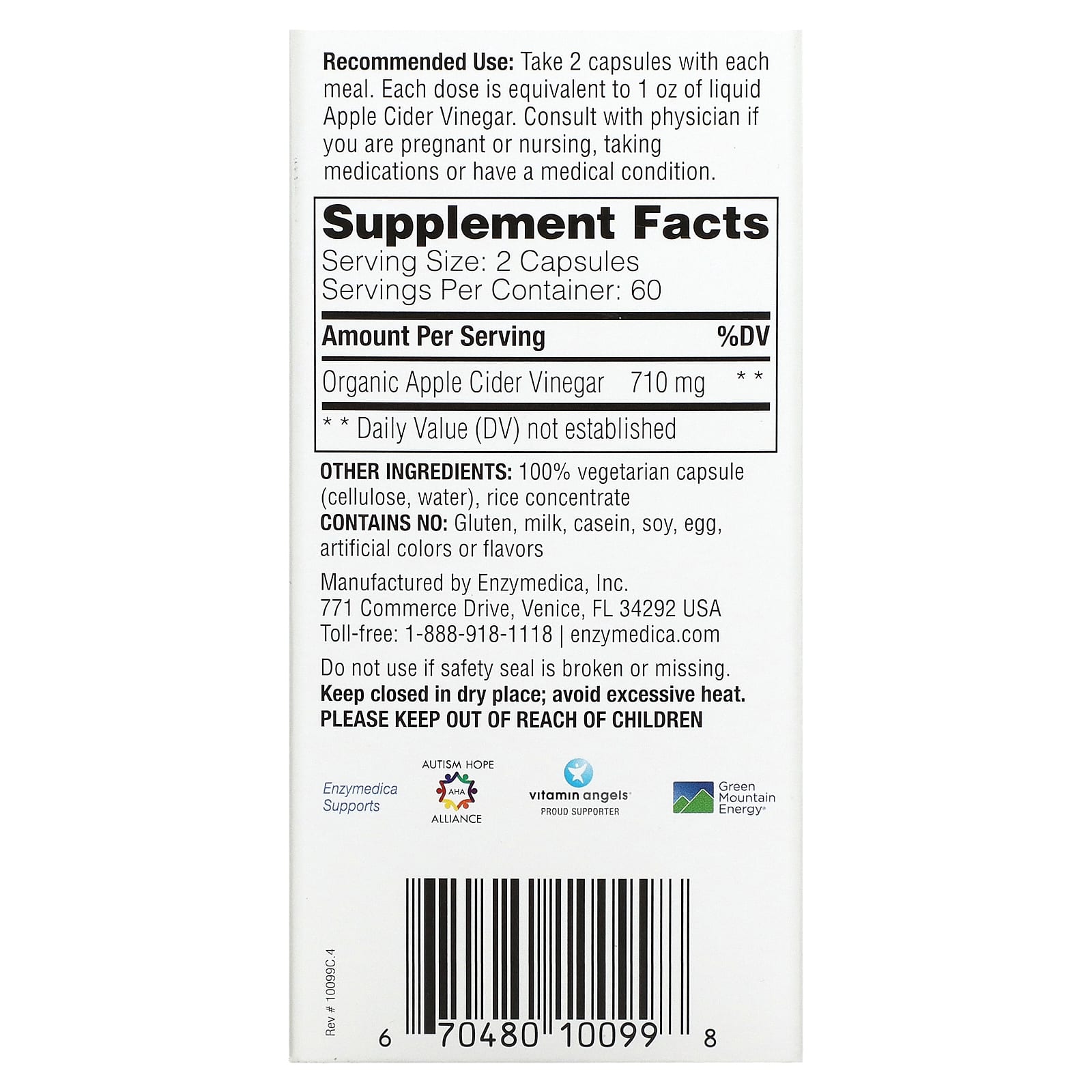 Enzymedica, Apple Cider Vinegar with the Mother, 120 Capsules