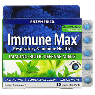 Enzymedica, Immune Max, мята для иммунной и биотической защиты, свежая мята, 30 быстрорастворимых мятных конфет