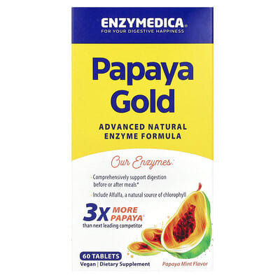 Enzymedica, Papaya Gold, Papaya Mint Flavor, 60 Tablets