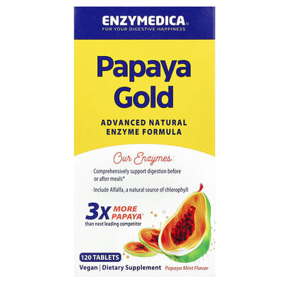 Enzymedica, Papaya Gold, Papaya Mint Flavor, 120 Tablets