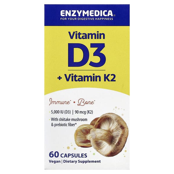 Enzymedica, Vitamin D3 + Vitamin K2, 60 Capsules — product photo 1