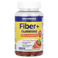 Enzymedica‏, סוכריות גומי Fiber+‎, פרה ופרוביוטיקה, תפוז דם, 90 סוכריות גומי